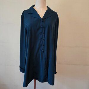 Tilley Silk - Vintage Tunic Length Button Up in a Rich Teal